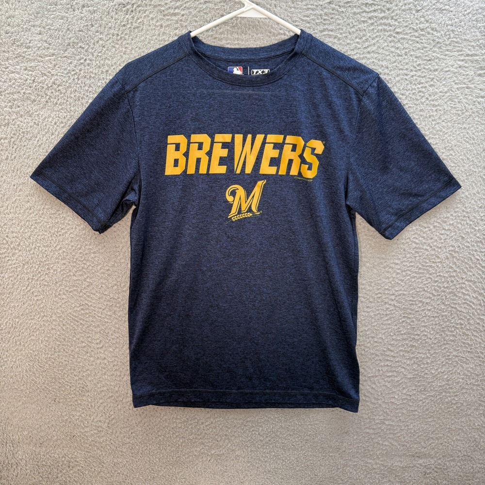 Milwaukee Brewers Shirt Adult Small Blue Heather TX3 Cool Stretch MLB Baseball